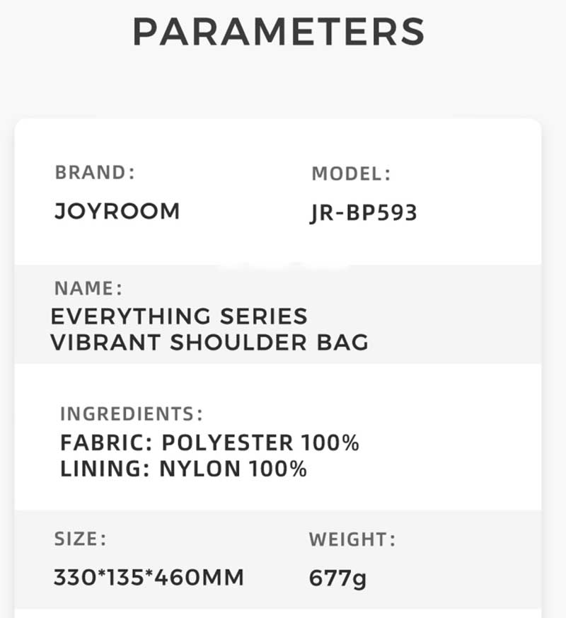 JOYROOM-JR-BP593-Dual-Color-backpack-specifications