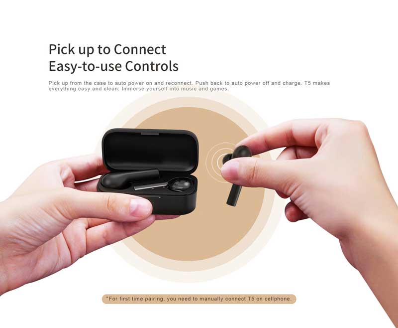 QCY T5 Bluetooth 5 TWS Earbuds easy pair connection