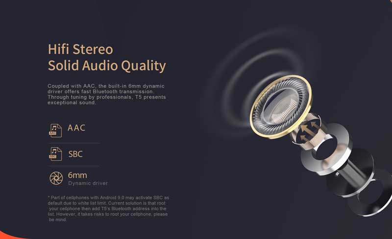 QCY T5 Earbuds hifi stereo solid audio quality