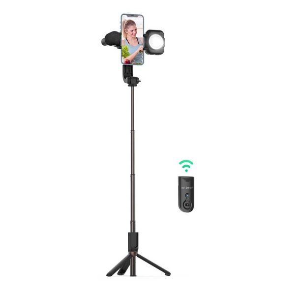 BlitzWolf-BW-BS15-Tripod-Selfie-Stick-with-Fill-Light-&-Microphone