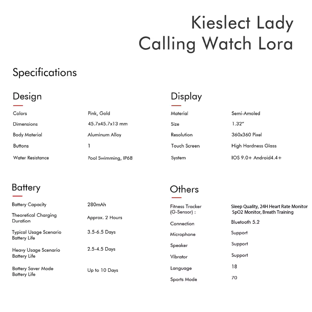 Xiaomi Kieslect Lora Lady Calling Smartwatch With Dual Strap 05