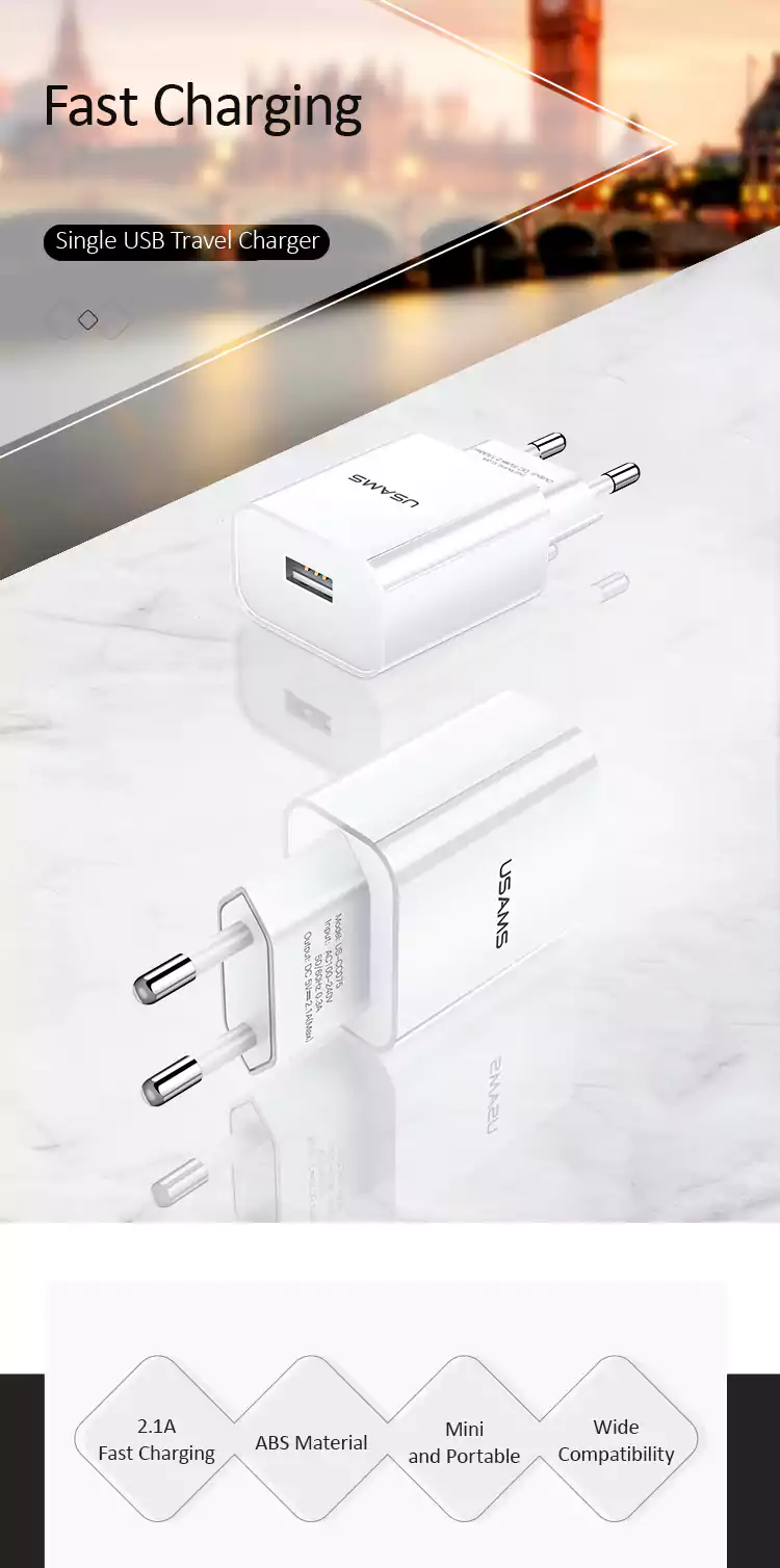 Usams US-CC075 T18 Single USB Travel Charger Adapter EU 1