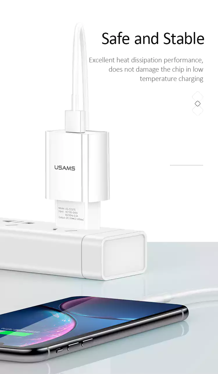 Usams US-CC075 T18 Single USB Travel Charger Adapter EU 4