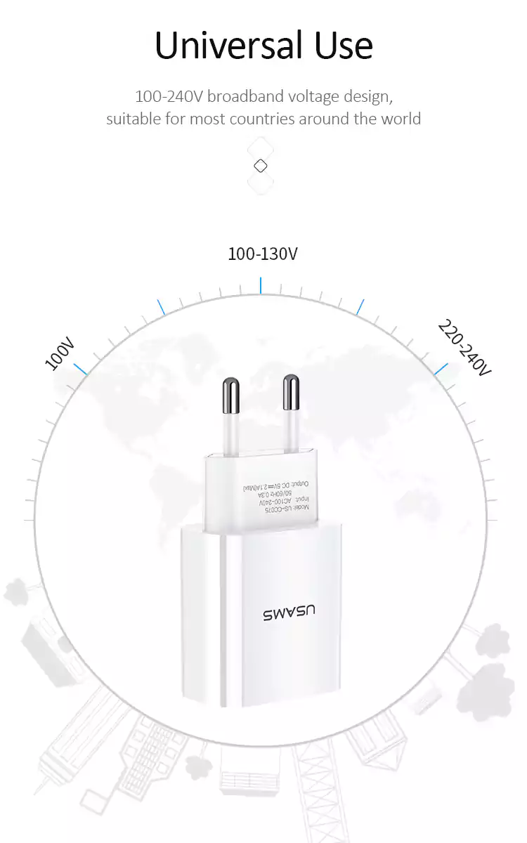Usams US-CC075 T18 Single USB Travel Charger Adapter EU 6