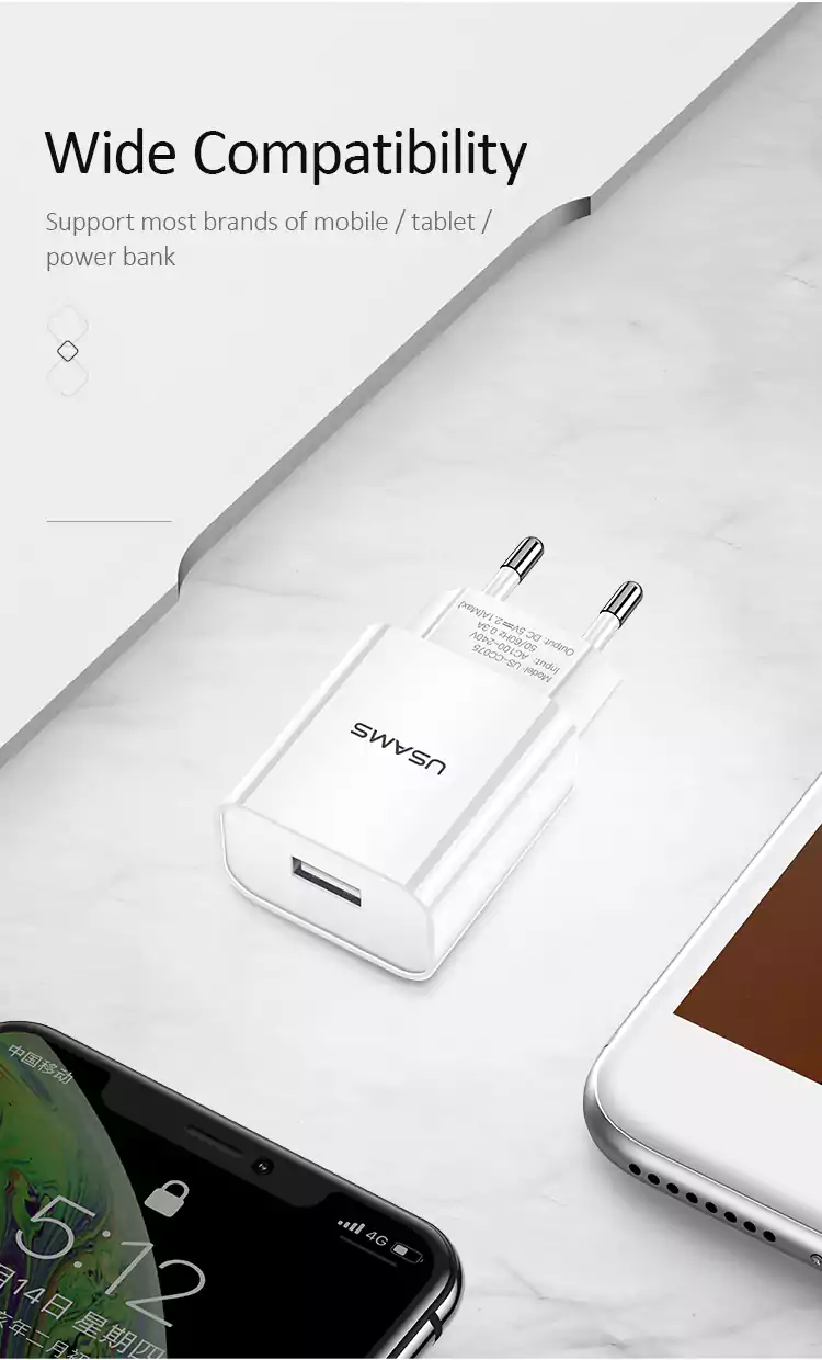 Usams US-CC075 T18 Single USB Travel Charger Adapter EU 7