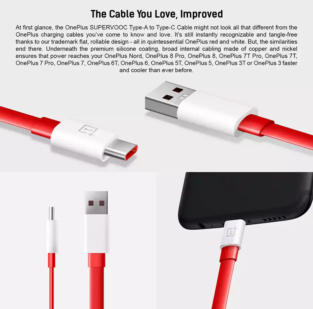 OnePlus Warp USB Type-A to Type-C Cable 100cm