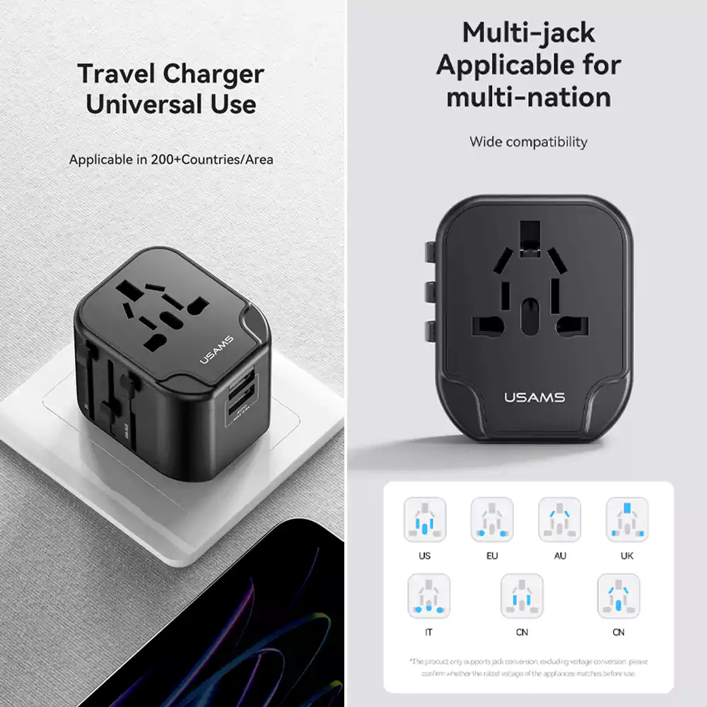 Usams US-CC173 T55 12W Dual USB Universal Travel Charger Adapter 3