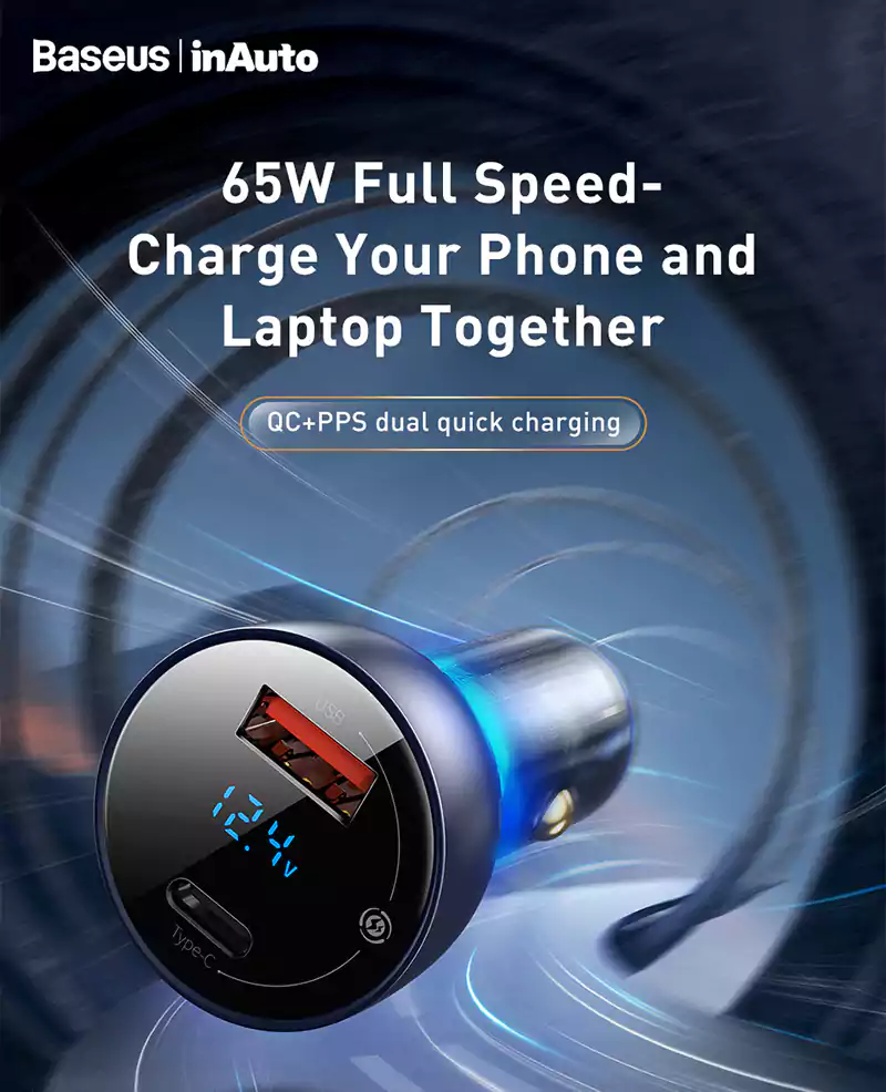 Baseus inAuto Particular Digital Display QC+PPS Dual 65W Quick Car Charger 1