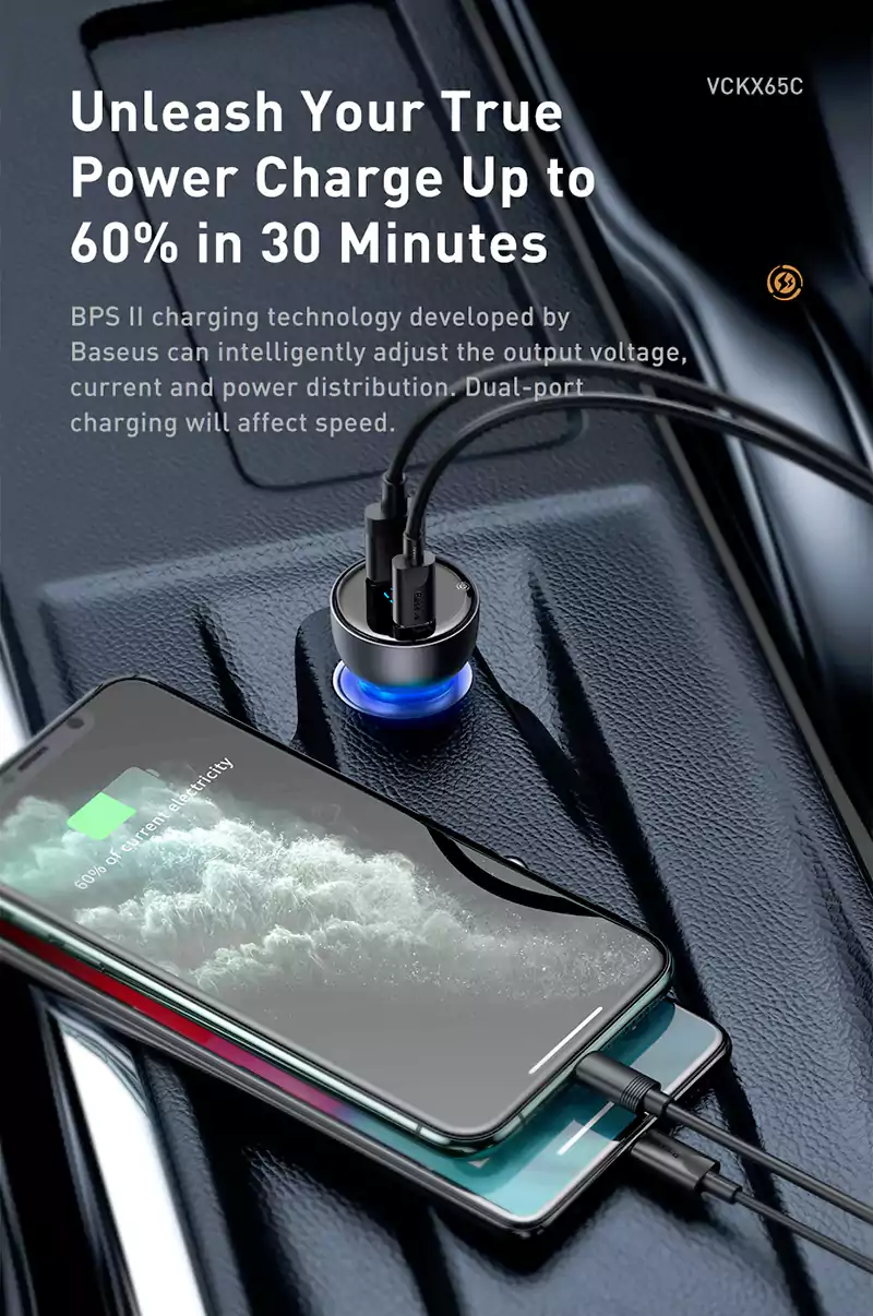 Baseus inAuto Particular Digital Display QC+PPS Dual 65W Quick Car Charger 3