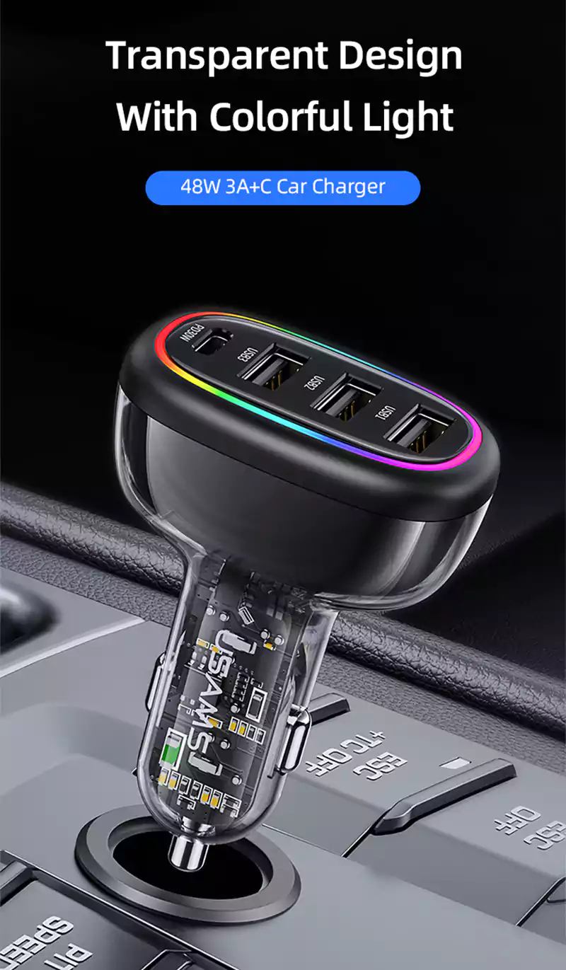 Usams US-CC170 C34 PD30W 48W 4 Port Transparent Car Charger 2