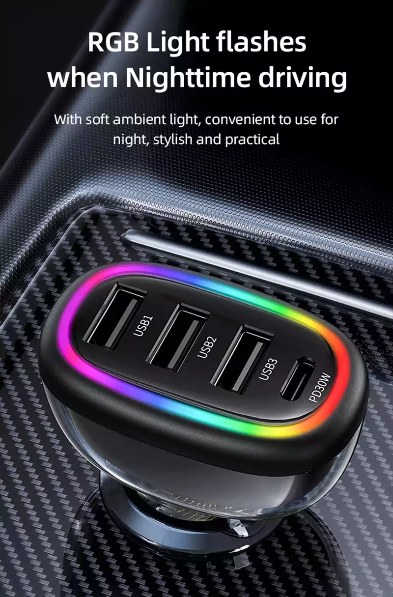 Usams US-CC170 C34 PD30W 48W 4 Port Transparent Car Charger 5