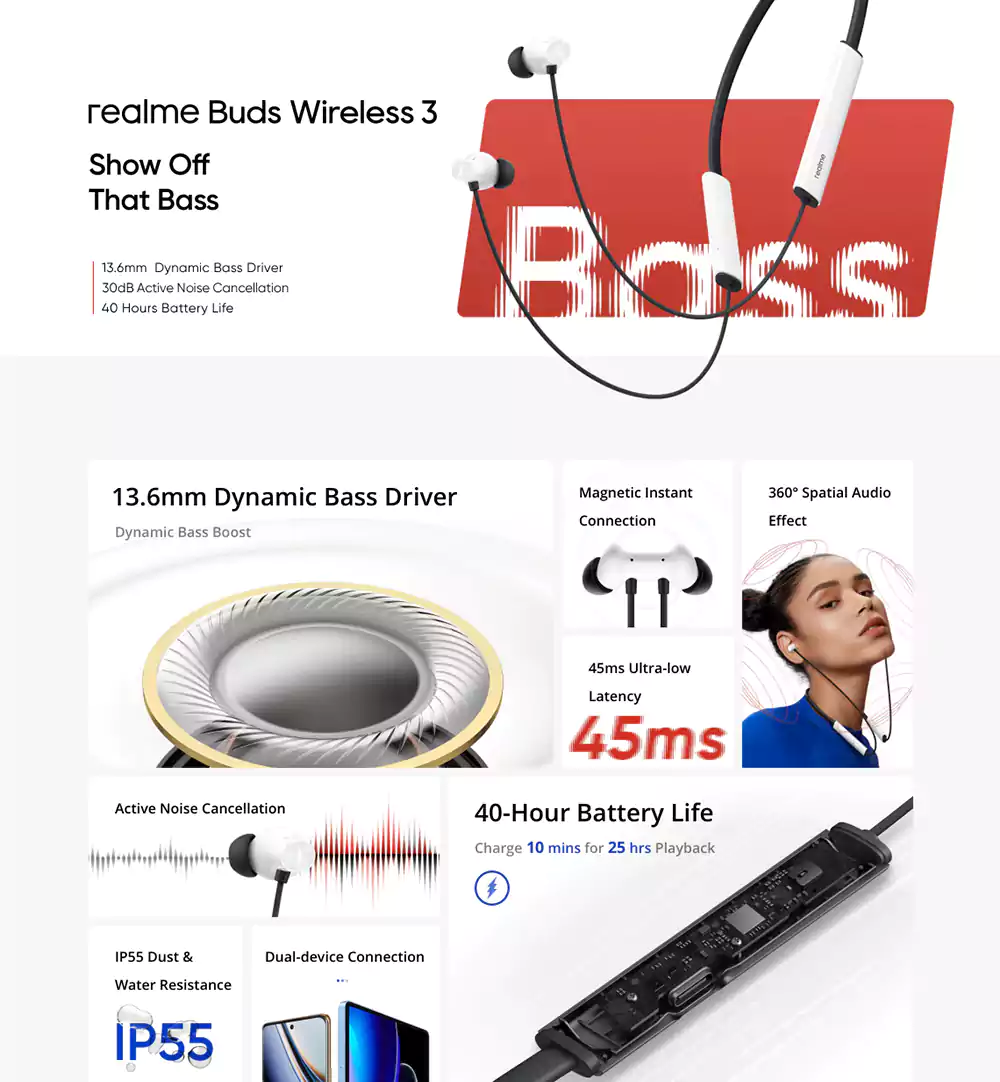 realme Buds Wireless 3 ANC Bluetooth Earphones
