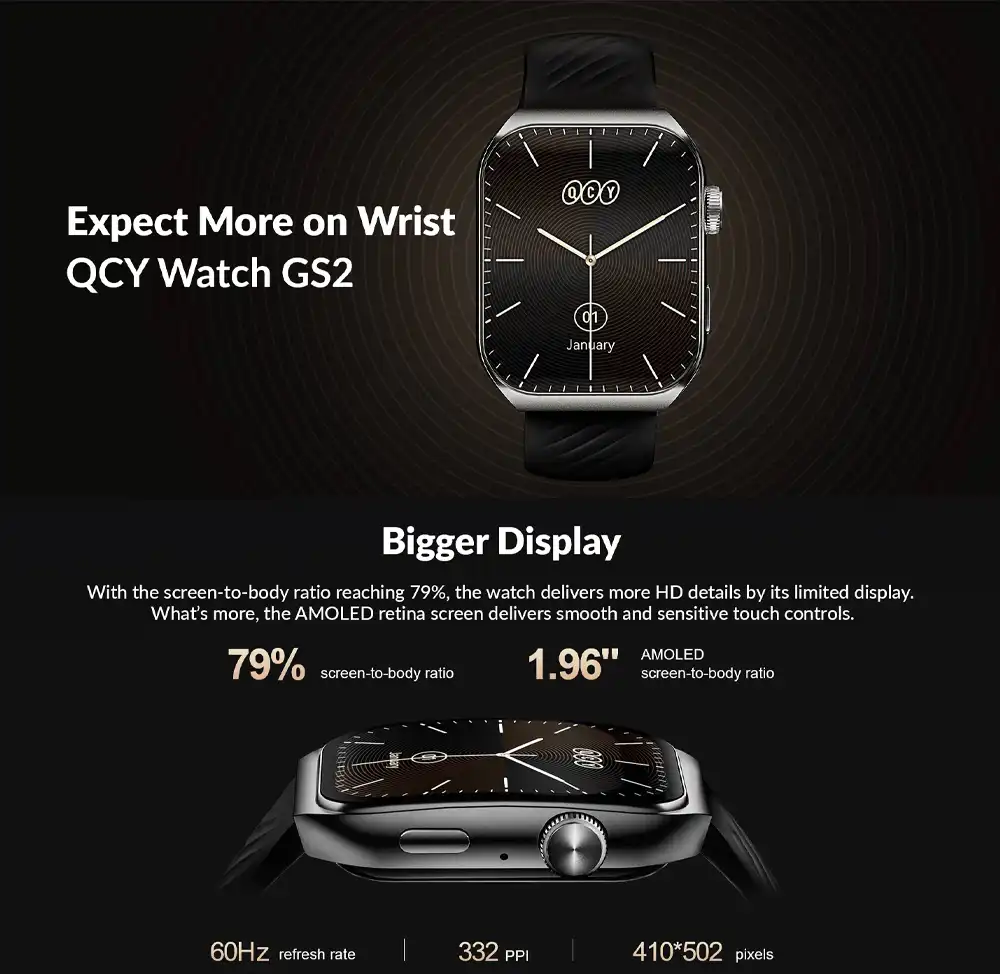 QCY Watch GS2 AMOLED Display Smartwatch 3