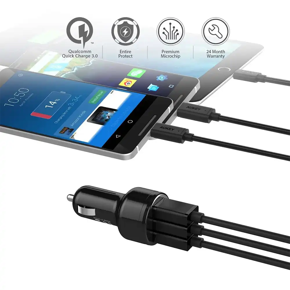 Aukey CC-T11 USB 3 Ports Car Charger 4