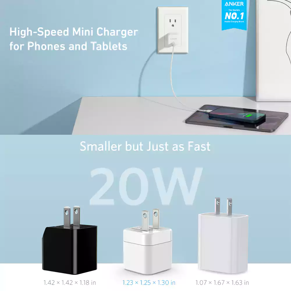 Anker PowerPort III 20W Cube PD Charger with USB-C to Lightning Cable 2