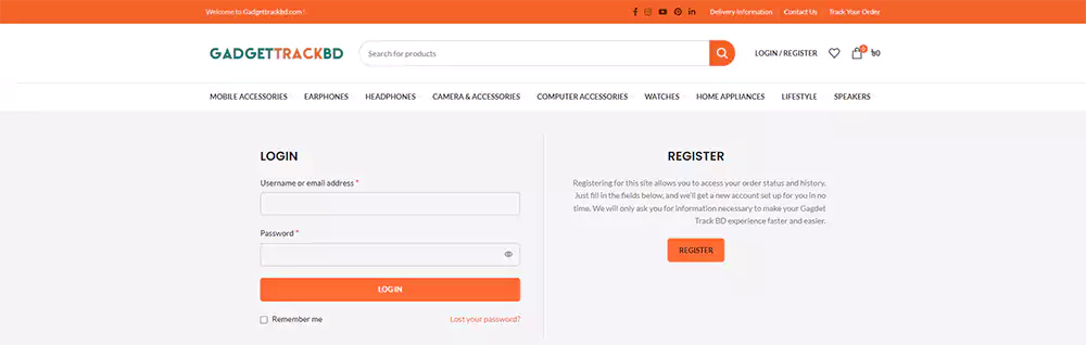 Gadget Track BD User Login & Register Page