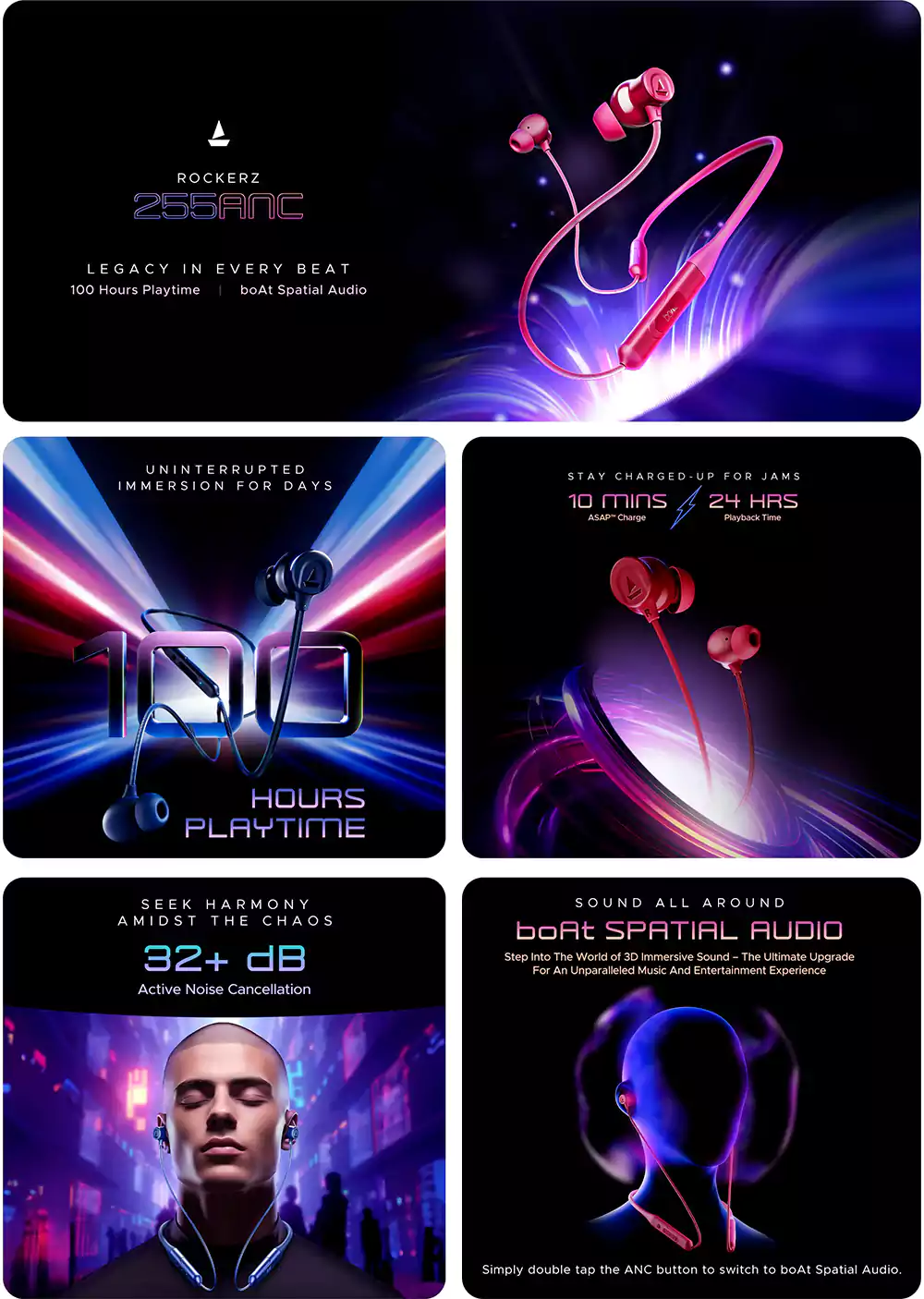 BoAt Rockerz 255 ANC Bluetooth Neckband Earphones 1