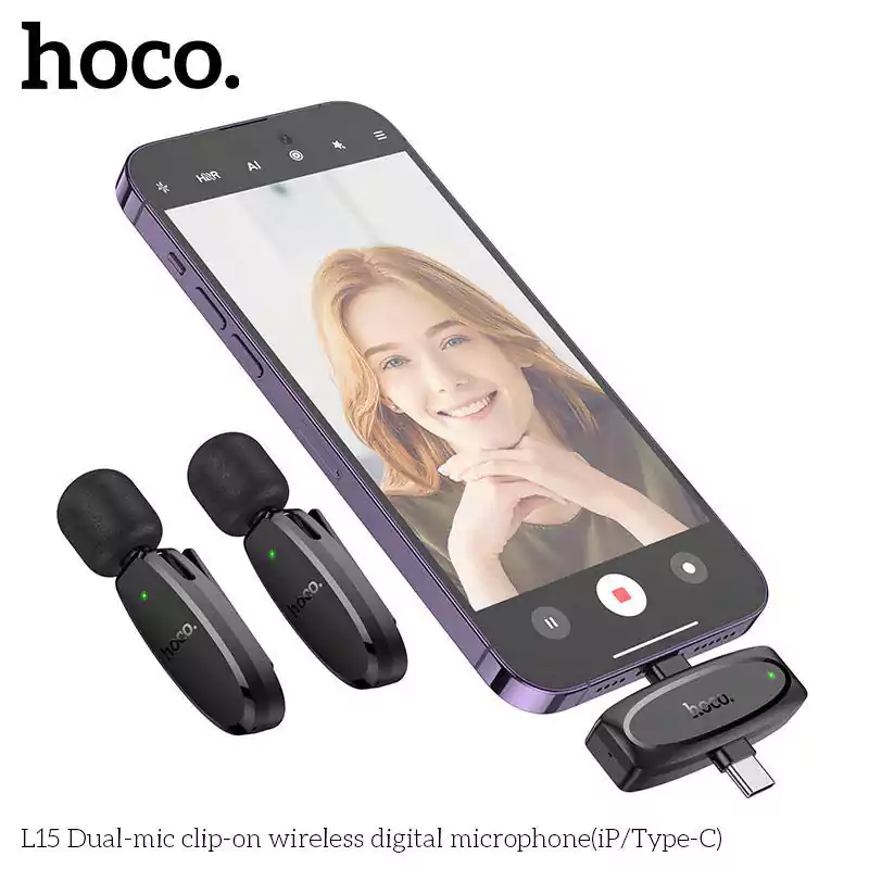 Hoco L15 Dual Wireless Lavalier Microphone (Type-C + Lightning) 2