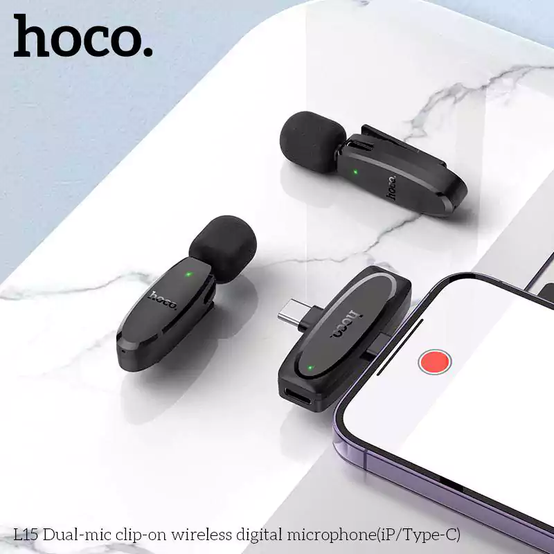 Hoco L15 Dual Wireless Lavalier Microphone (Type-C + Lightning)