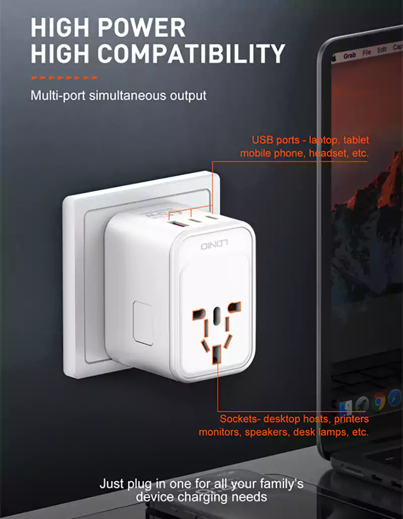 LDNIO Z6 65W GaN 3 USB Universal Travel Adapter 4