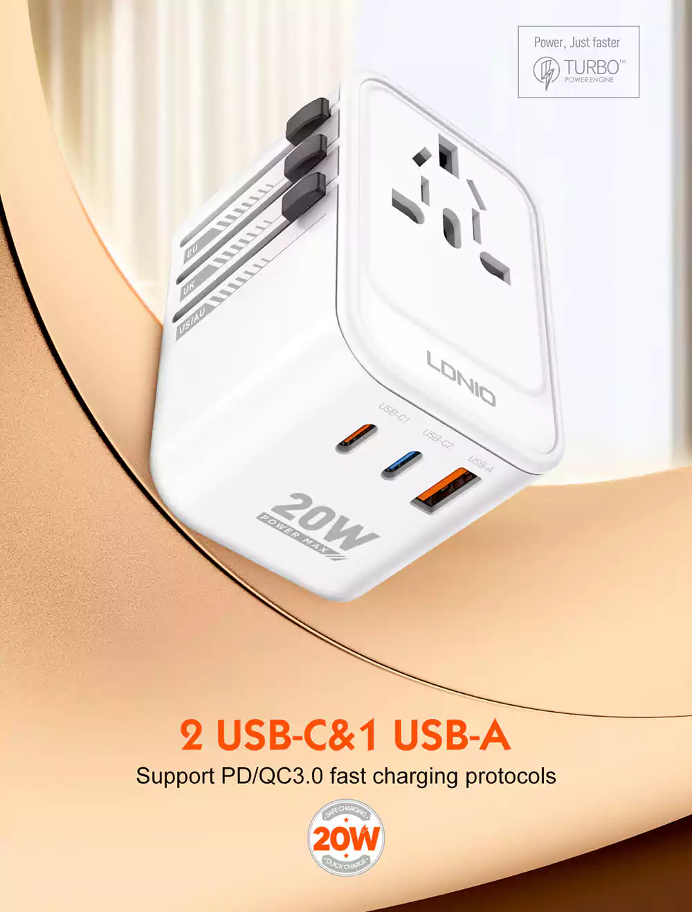 LDNIO Z9 PD 20W 3 USB Universal Travel Adapter 2