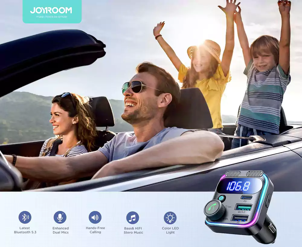 Joyroom JR-CCB01 48W Dual-Mic Car Wireless FM Transmitter 2