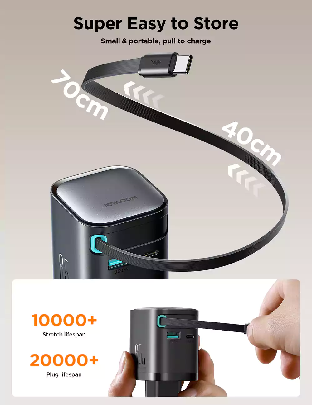 Joyroom JR-TCL02 GaN 65W Charger with Retractable Cable 3