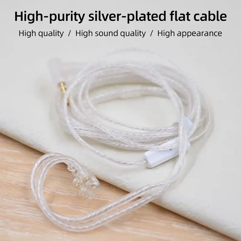 KZ Silver Plated Flat Earphone Upgrade Cable 3.5mm 2
