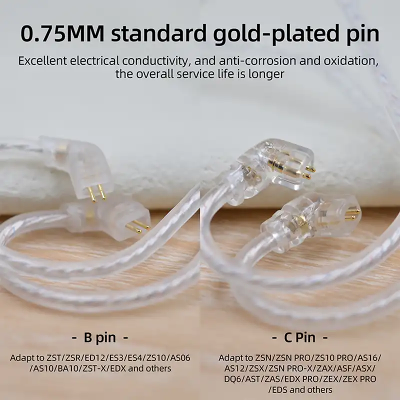 KZ Silver Plated Flat Earphone Upgrade Cable 3.5mm 3