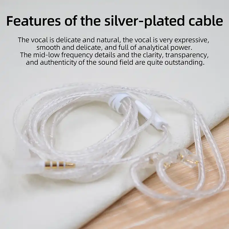 KZ Silver Plated Flat Earphone Upgrade Cable 3.5mm 4