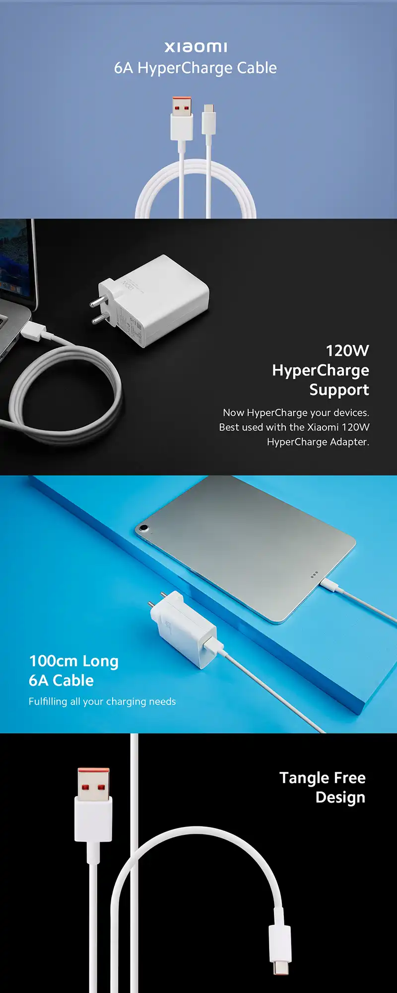 Xiaomi 120W 6A HyperCharge USB-A to USB-C Cable