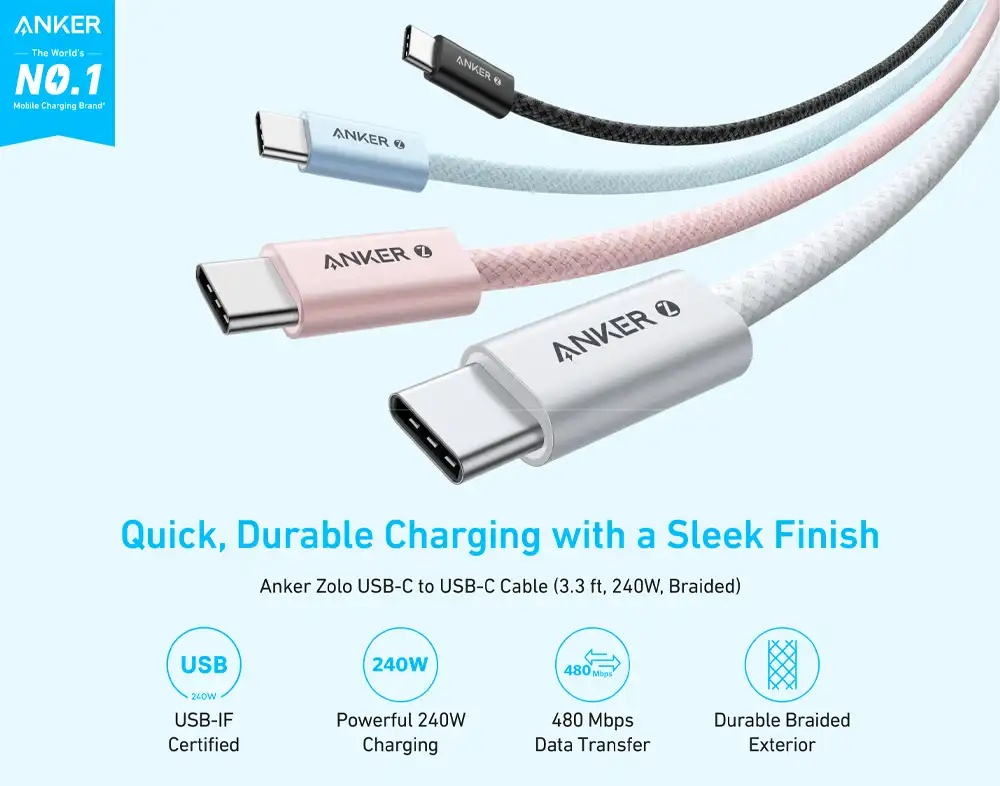 Anker Zolo 240W USB-C to USB-C Cable 1.5m-1