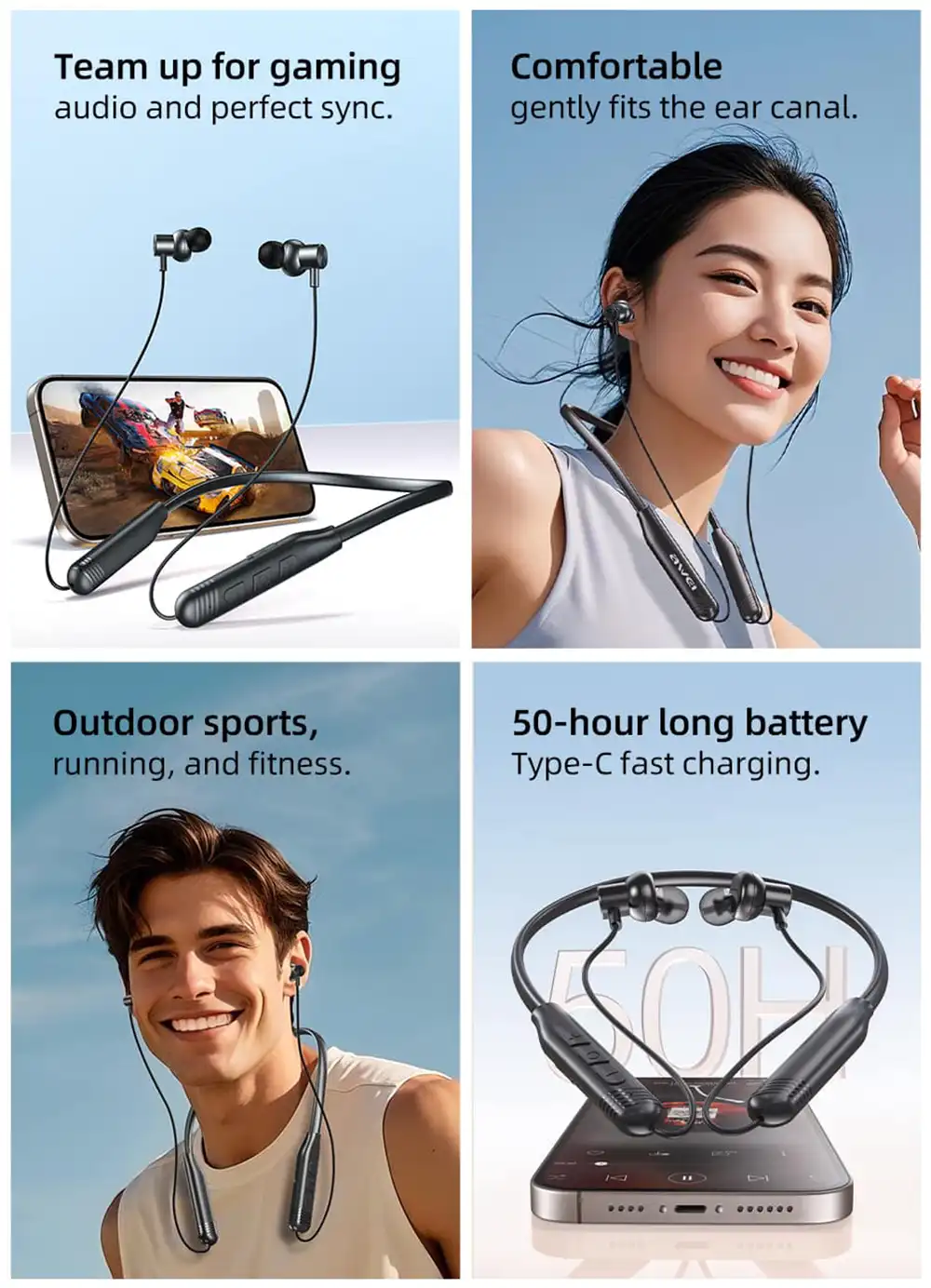 Awei G83BL Wireless Neckband Sports Earphones-4