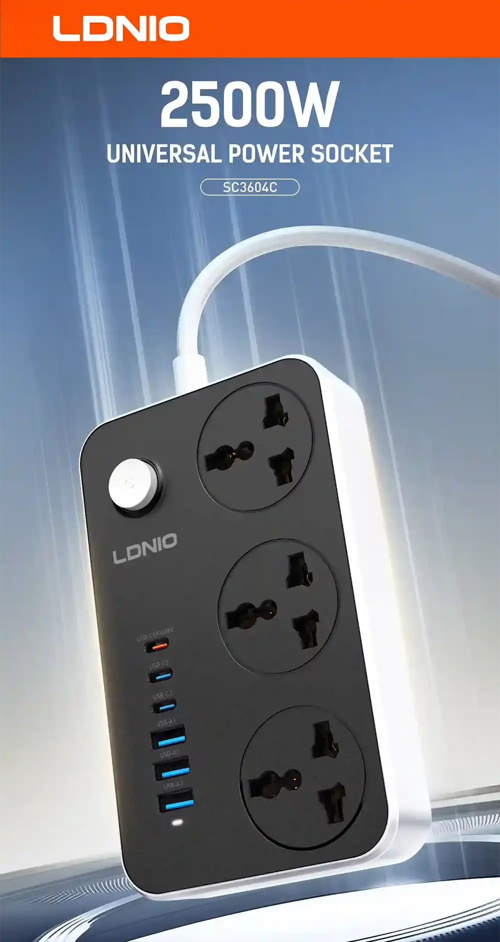 LDNIO SC3604C 2500W Universal USB Power Strip-2