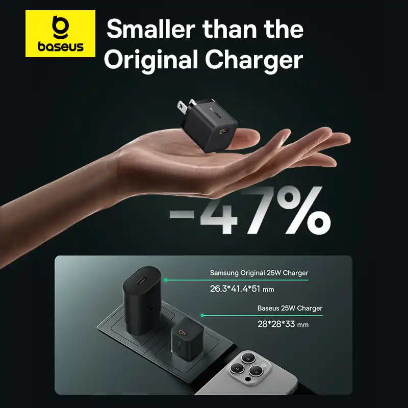 Baseus 25W GaN5 Fast Charger Mini 1C with USB-C to USB-C Cable-3