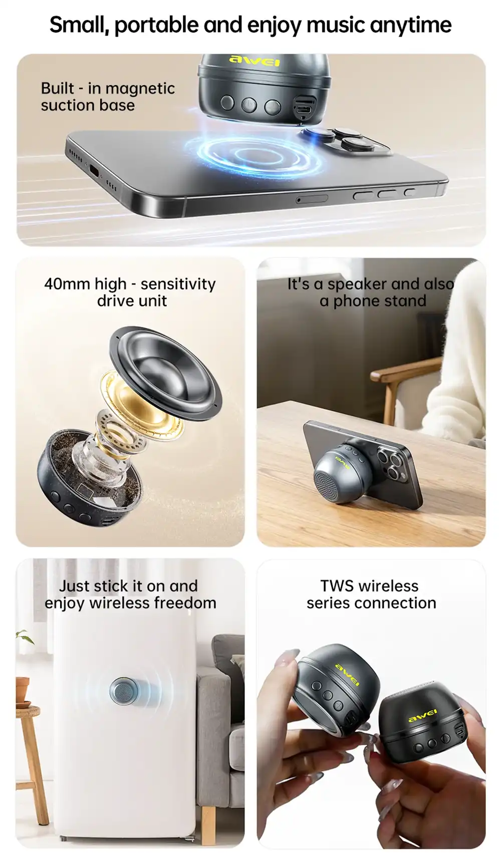 Awei KA53 Magnetic Mini Bluetooth Speaker-3